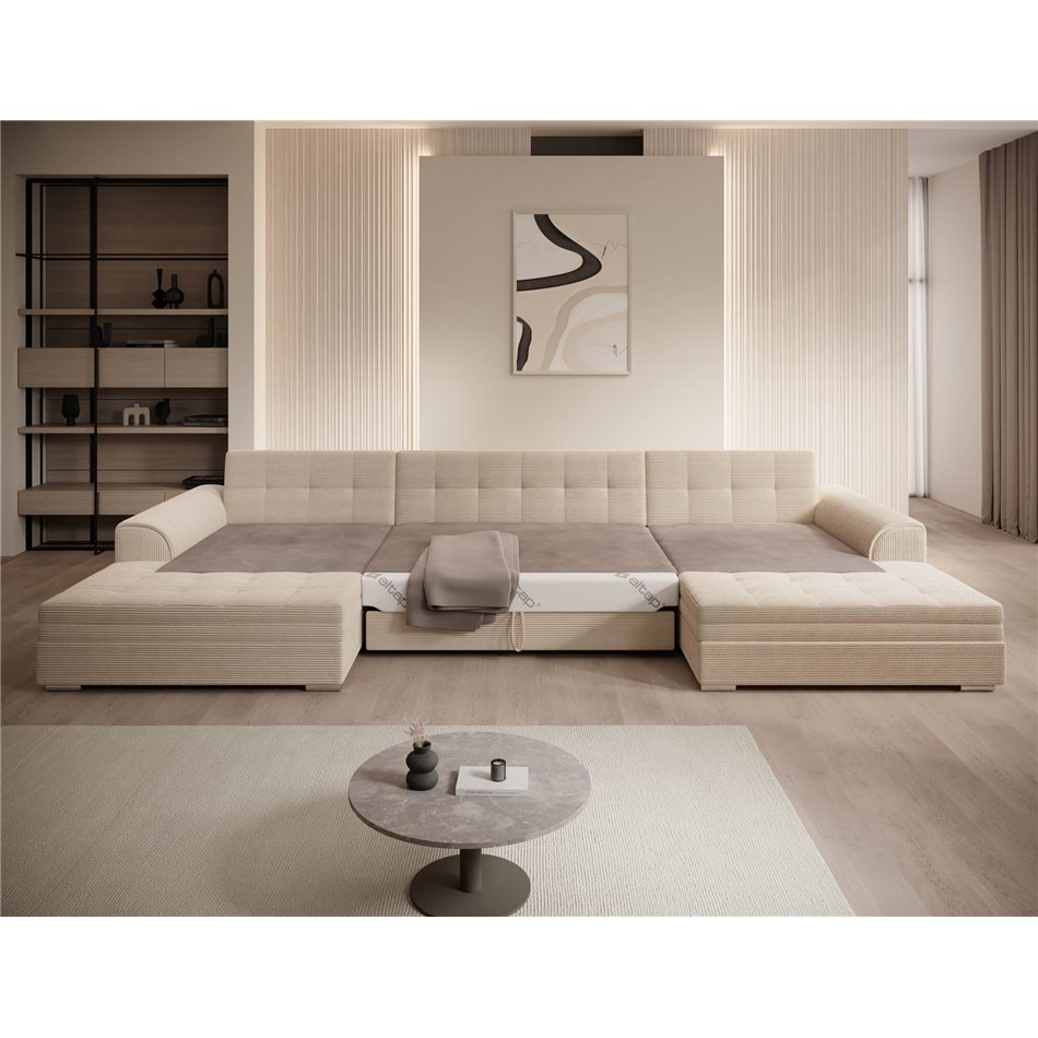U-shaped sofa Evento Symmetrical, sleeping function, Jarell 18, corduroy, beige, H78x359x165cm