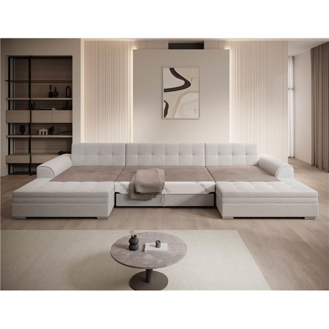 U-shaped sofa Evento Symmetrical, sleeping function, Royal 01, boucle, white, H78x359x165cm
