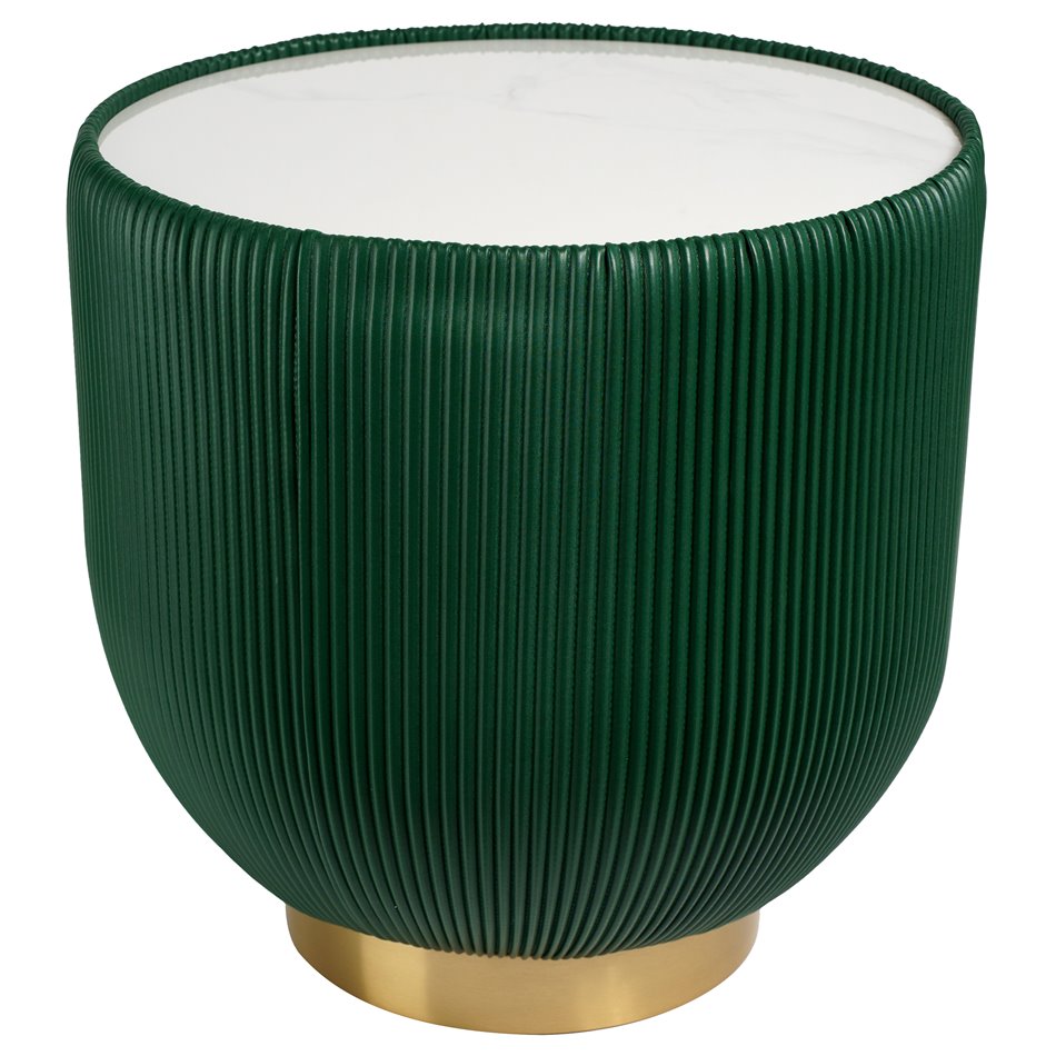 Side table Jello Green, sintered stone/iron/eco leather, D50cm H50cm