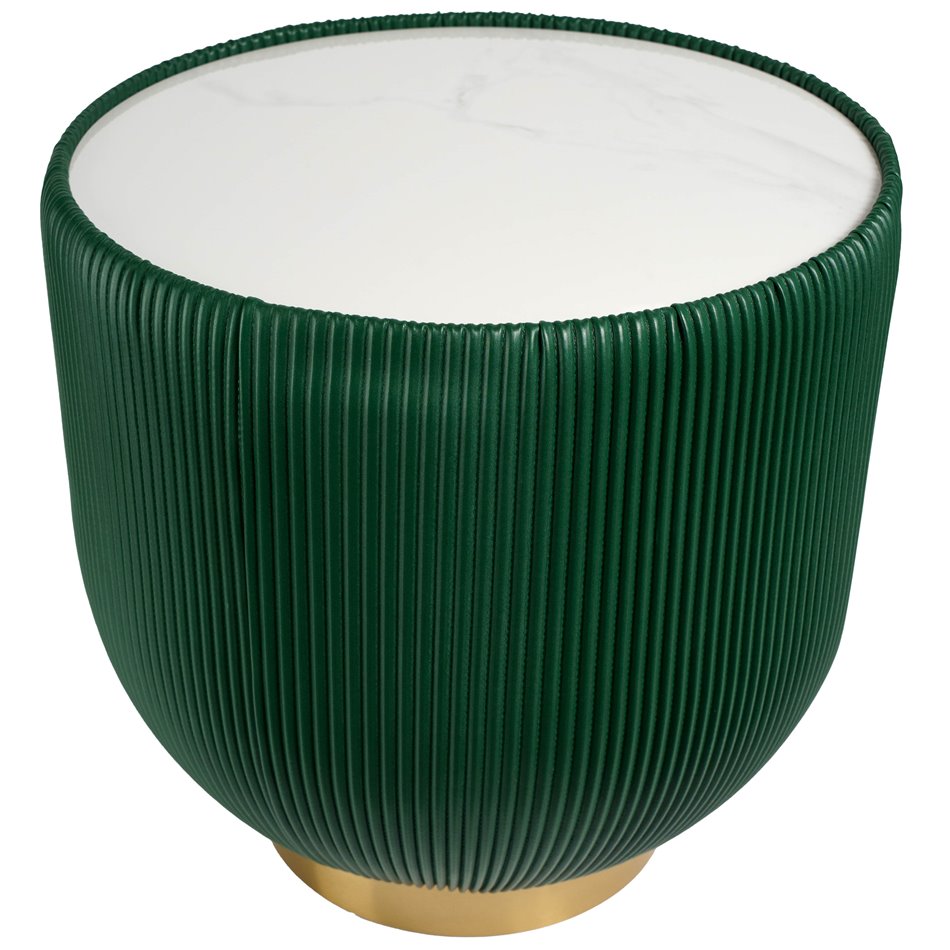 Side table Jello Green, sintered stone/iron/eco leather, D50cm H50cm