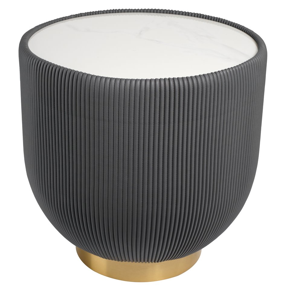 Приставной столик Jello Grey, спеченный камень/металл/экокожа, D50cm H50cm