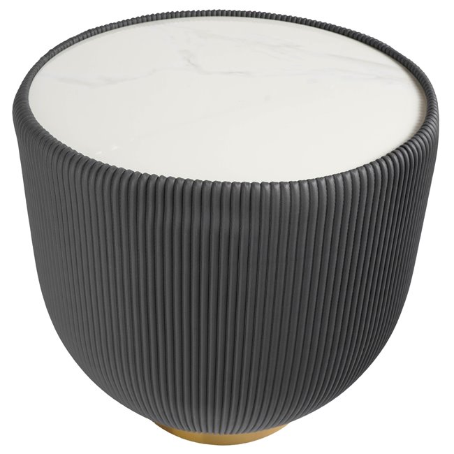 Приставной столик Jello Grey, спеченный камень/металл/экокожа, D50cm H50cm