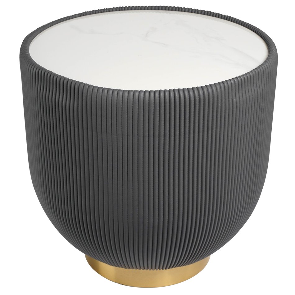 Приставной столик Jello Grey, спеченный камень/металл/экокожа, D50cm H50cm