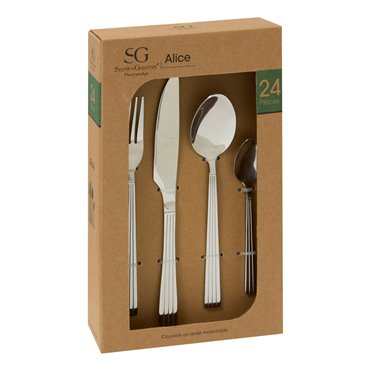 Söögiriistade komplekt 6 inimesele ALICE, 24 tk., hõbedane värv, H27x17x6.5cm