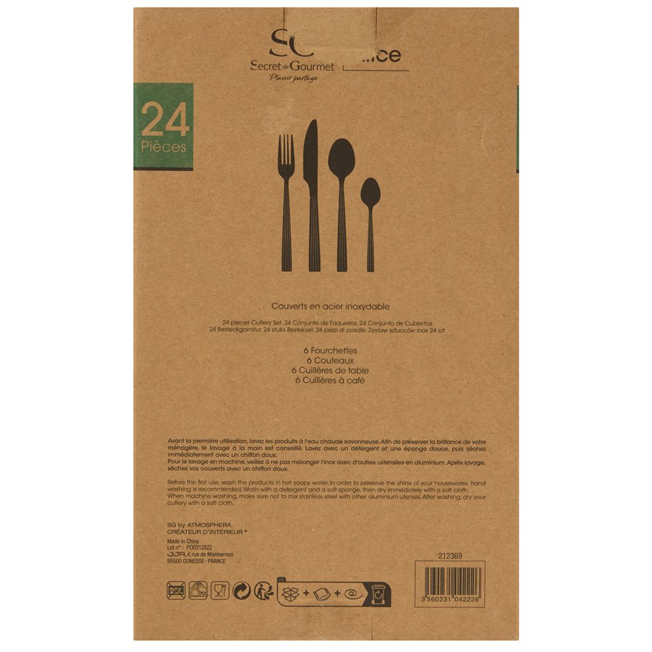 Cutlery set for 6 person ALICE, 24 pcs., silver color, H27x17x6.5cm