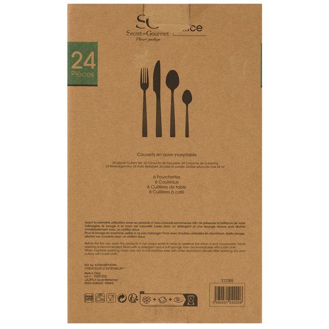 Cutlery set for 6 person ALICE, 24 pcs., silver color, H27x17x6.5cm