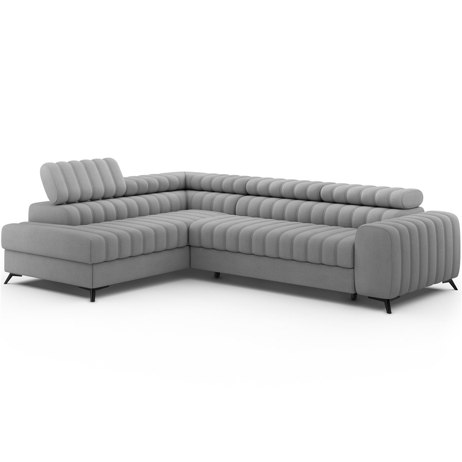 Corner sofa Elkanedo L, sleeping function, Nube 03, velvet, grey, H86x269x204cm