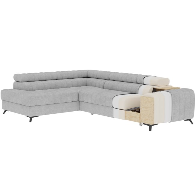 Corner sofa Elkanedo L, sleeping function, Nube 03, velvet, grey, H86x269x204cm