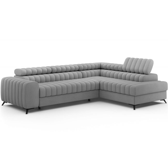 Corner sofa Elkanedo R, sleeping function, Nube 03, velvet, grey, H86x269x204cm