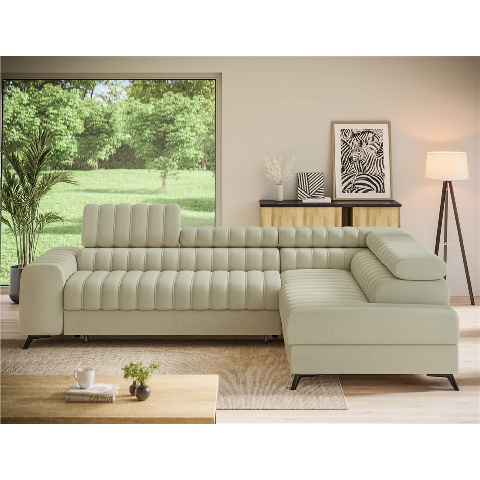 Corner sofa Elkanedo R, sleeping function, Monolith 04, velvet, beige, H86x269x204cm