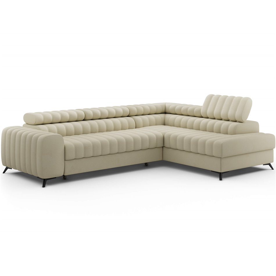 Corner sofa Elkanedo R, sleeping function, Monolith 04, velvet, beige, H86x269x204cm