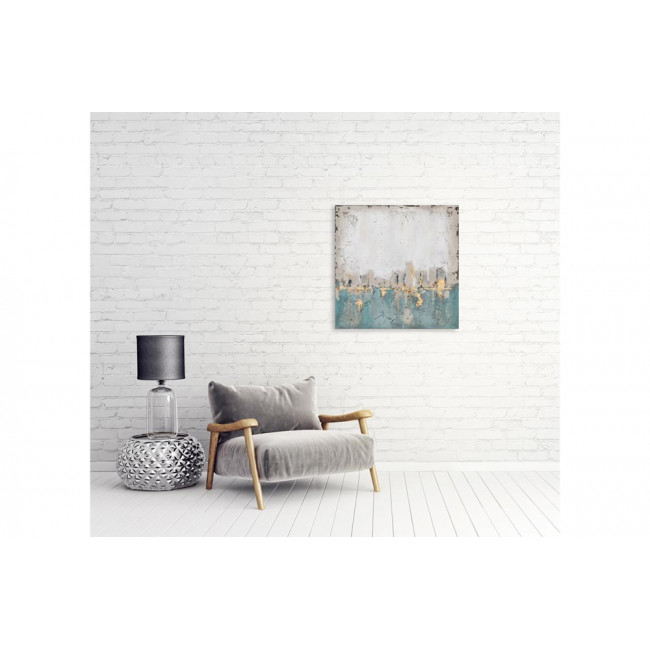 Painting Abstract in blue and gold, 70x70cm