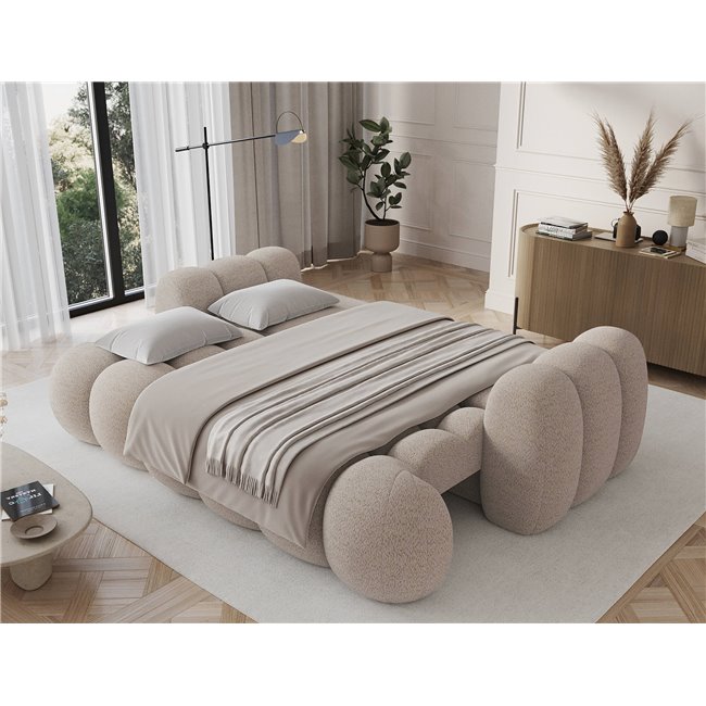 Sofa bed Elcotonn, sleeping function, Royal 18, boucle, beige, H105x256x119cm