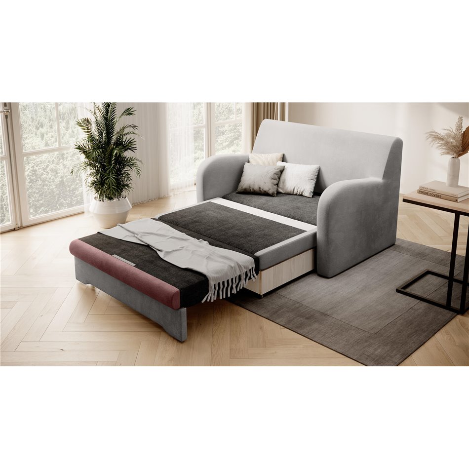 Sofa bed Elario, sleeping function, Nube 03, Nube 24, velvet, grey, H85x130x103cm
