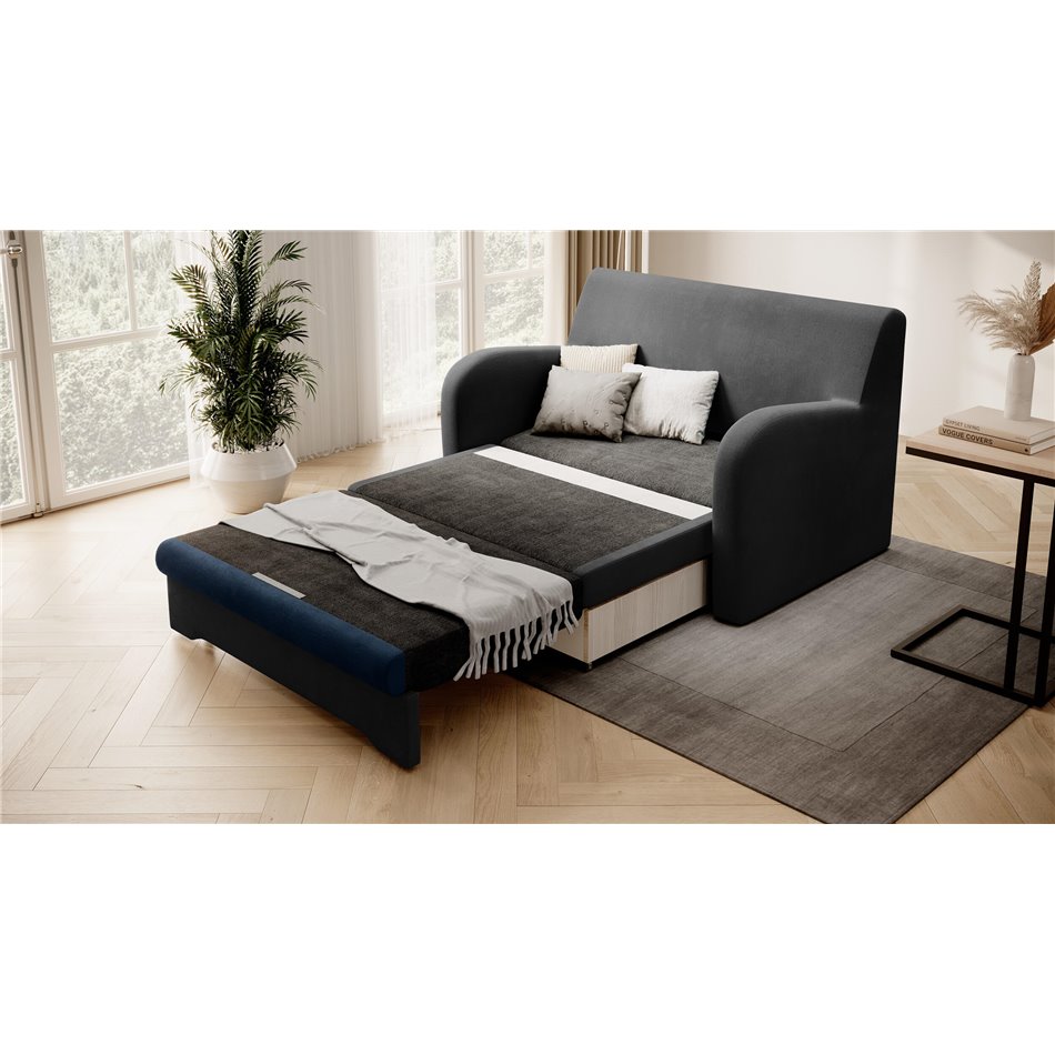 Sofa bed Elario, sleeping function, Nube 06, Nube 40, velvet, dark grey, H85x130x103cm