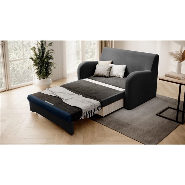 Sofa bed Elario, sleeping function, Nube 06, Nube 40, velvet, dark grey, H85x130x103cm