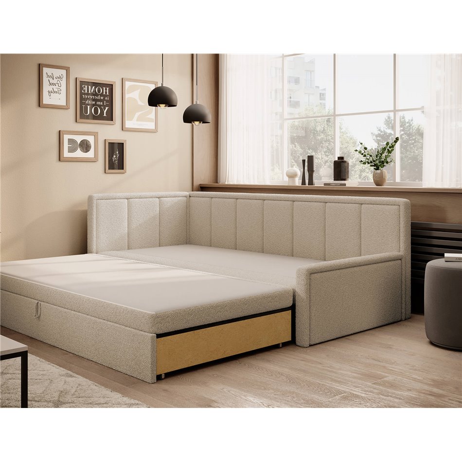 Sofa bed Elfulgeo L, sleeping function, Royal 18, boucle, beige, H77x214x82cm