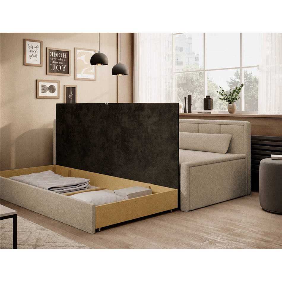 Sofa bed Elfulgeo L, sleeping function, Royal 18, boucle, beige, H77x214x82cm