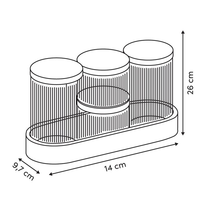 Посуда x4, стекло, с пробковым деревом подносом и крышками, H26x14x9.7cm