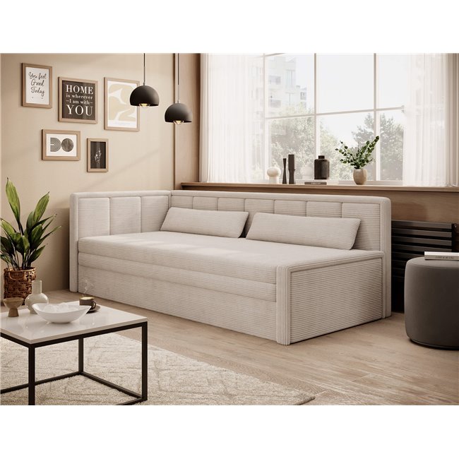 Sofa bed Elfulgeo L, sleeping function, Jarell 18, corduroy, beige, H77x214x82cm