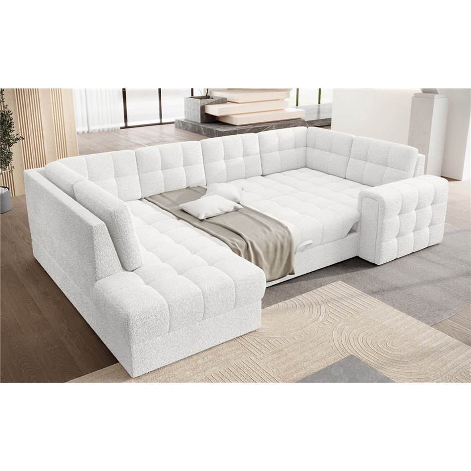 Угловой диван Elewett L, раздвижной, Royal 01, букле, белый, H82x299x198cm