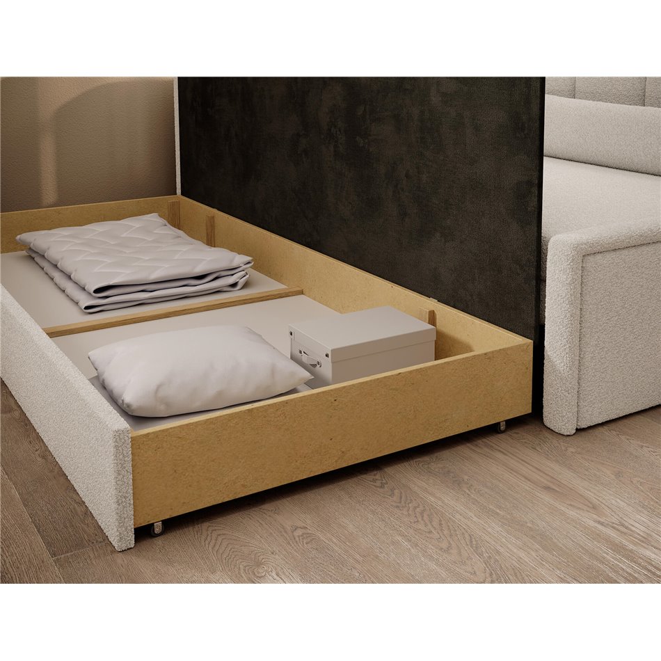 Sofa bed Elfulgeo L, sleeping function, Royal 01, boucle, white, H77x214x82cm