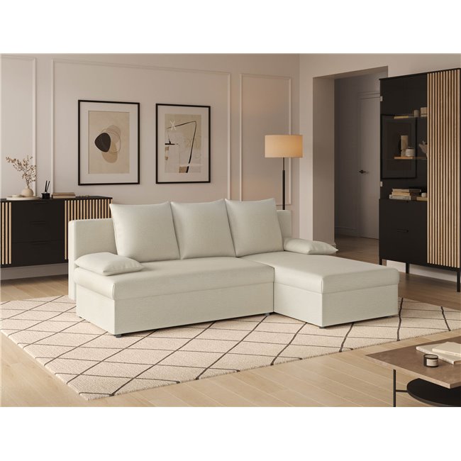 Угловой диван Elgino L/R Reversible, раздвижной, Monolith 04, бархат, бежевый, H90x201x143cm