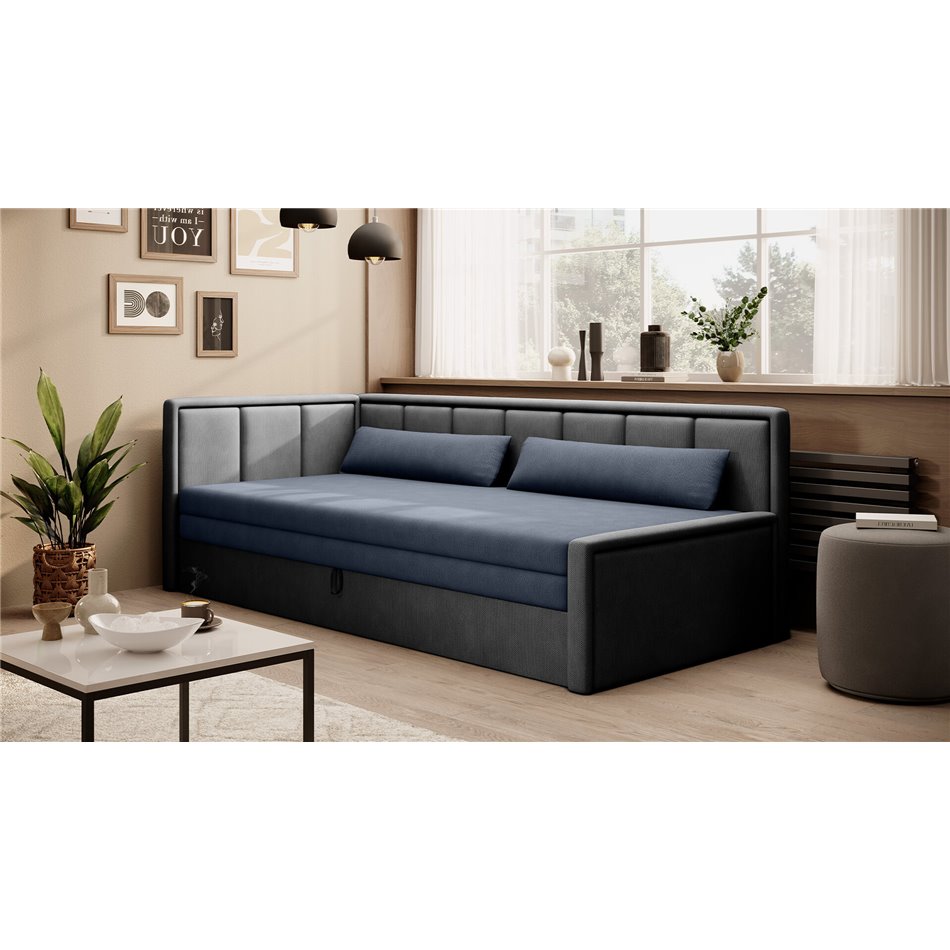 Sofa bed Elfulgeo L, sleeping function, Poco 40, Poco 04, dark blue, H77x214x82cm