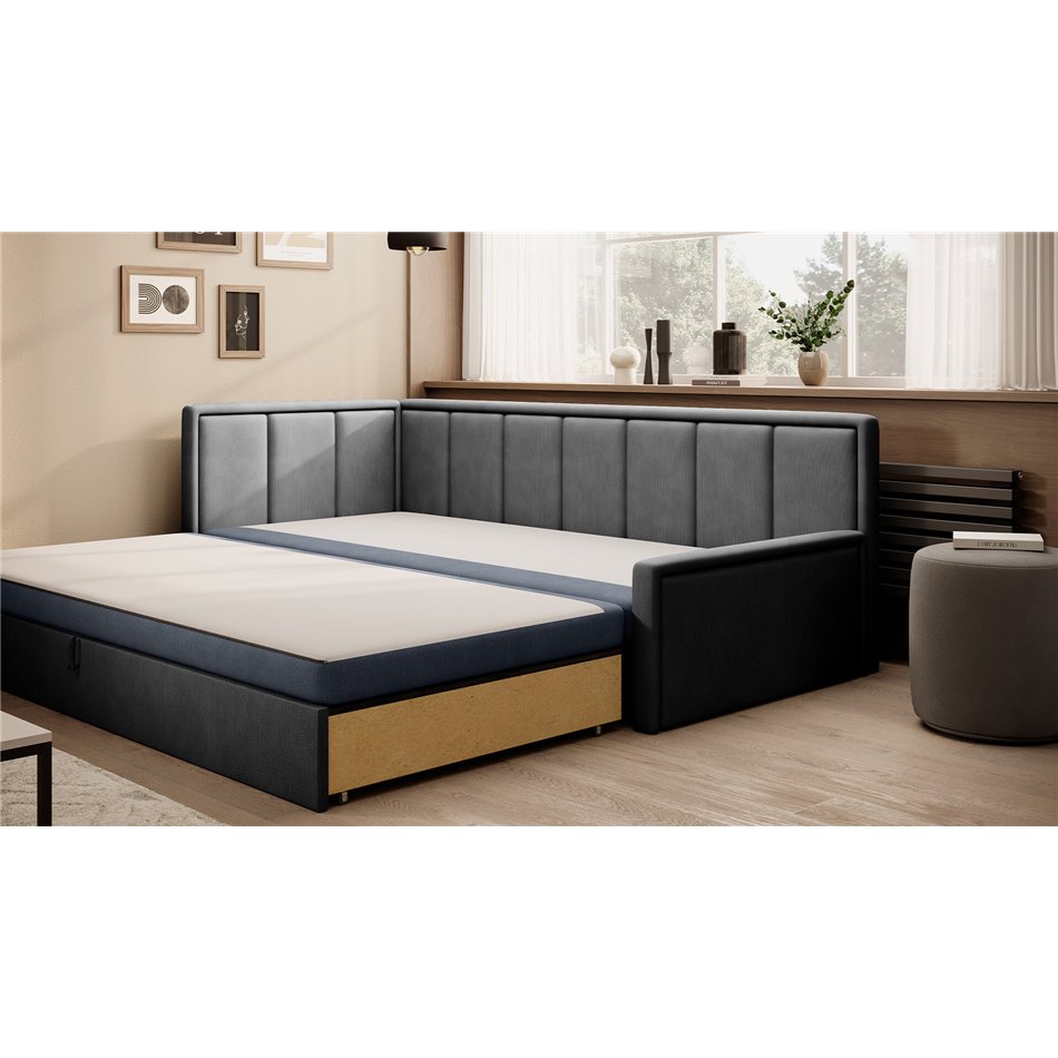 Sofa bed Elfulgeo L, sleeping function, Poco 40, Poco 04, dark blue, H77x214x82cm