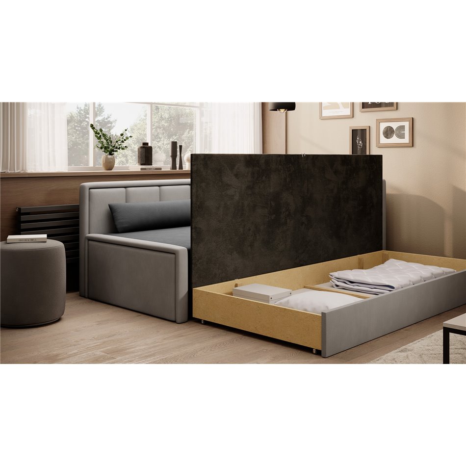 Sofa bed Elfulgeo R, sleeping function, Poco 04, Poco 03, grey, H77x214x82cm