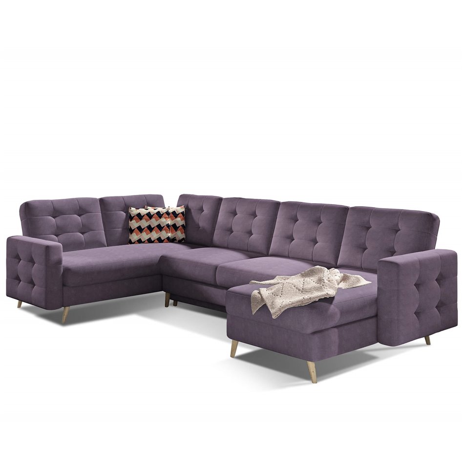 U-shaped sofa Elsgard U L/R Reversible, sleeping function, Soro 65, purple, H93x326x202cm