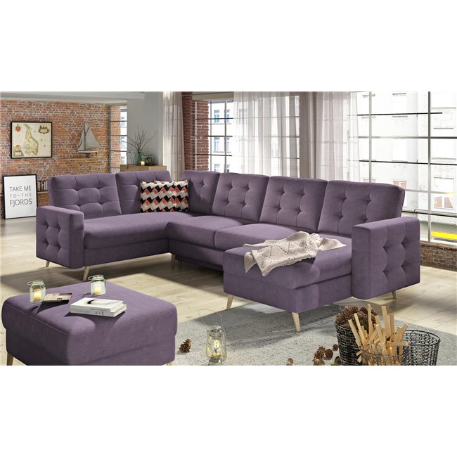 U-shaped sofa Elsgard U L/R Reversible, sleeping function, Soro 65, purple, H93x326x202cm