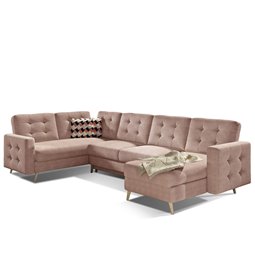 U-shaped sofa Elsgard U L/R Reversible, sleeping function, Omega 91, pink, H93x326x202cm