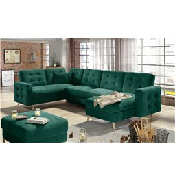 U-shaped sofa Elsgard U L/R Reversible, sleeping function, Monolith 37, velvet, dark green, H93x326x202cm