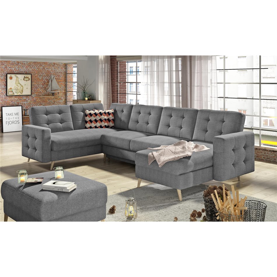 U-shaped sofa Elsgard U L/R Reversible, sleeping function, Cover 87, grey, H93x326x202cm