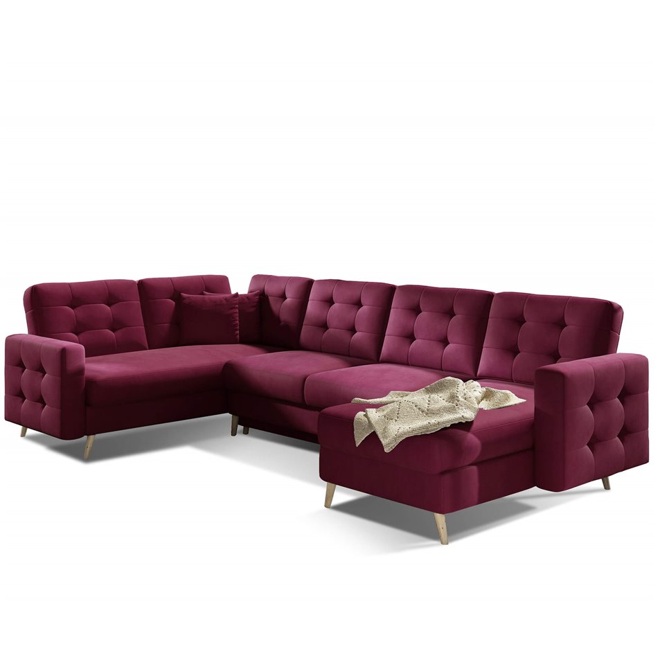 U-shaped sofa Elsgard U L/R Reversible, sleeping function, Mat Velvet 68, velvet, red, H93x326x202cm