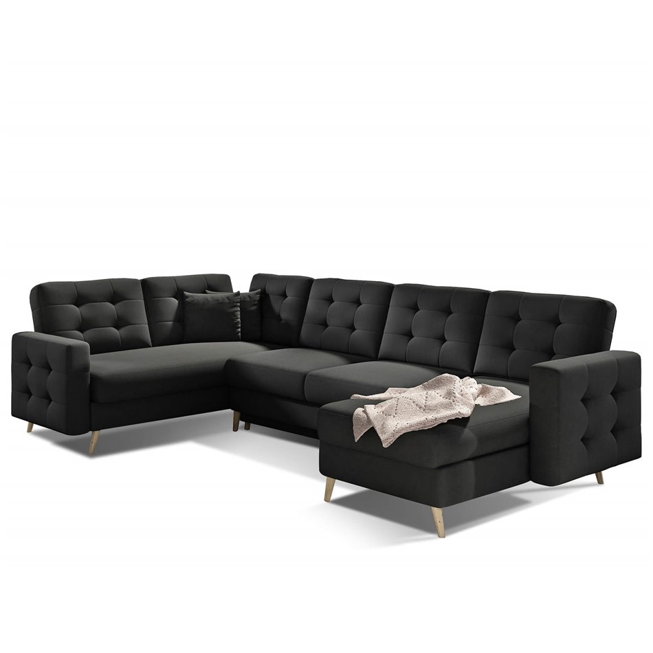 U-shaped sofa Elsgard U L/R Reversible, sleeping function, Sawana 14, black, H93x326x202cm