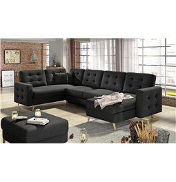 U-shaped sofa Elsgard U L/R Reversible, sleeping function, Sawana 14, black, H93x326x202cm
