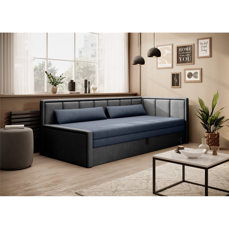 Sofa bed Elfulgeo R, sleeping function, Poco 40, Poco 04, dark blue, H77x214x82cm
