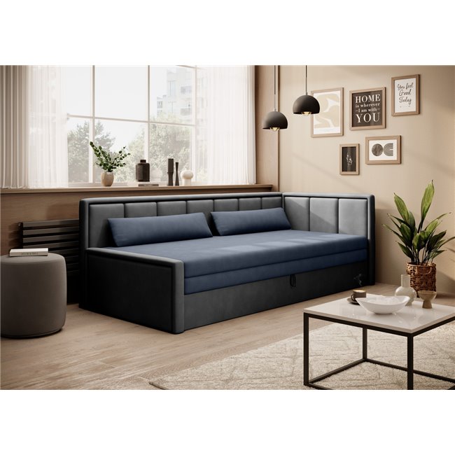 Sofa bed Elfulgeo R, sleeping function, Poco 40, Poco 04, dark blue, H77x214x82cm