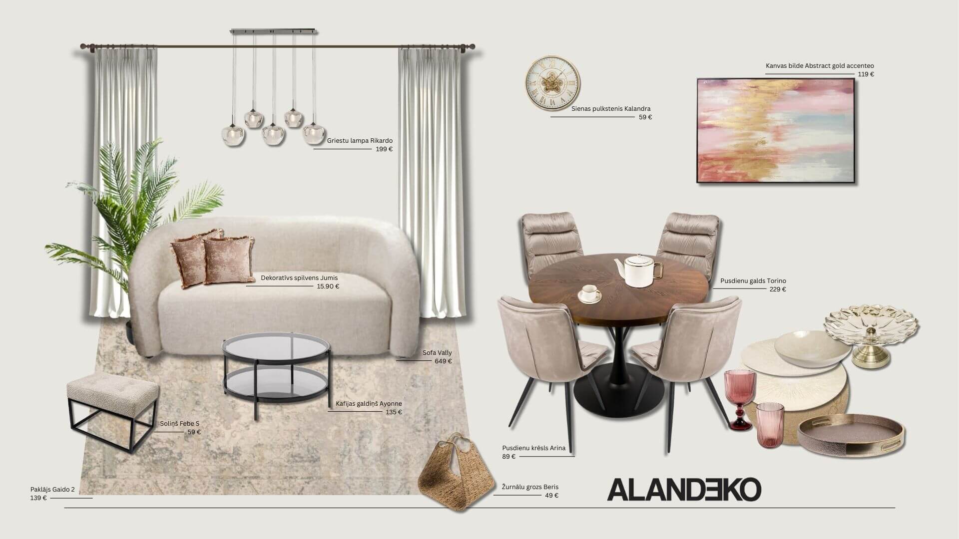 Dzīvojamās istabas noskaņu kolāža 1