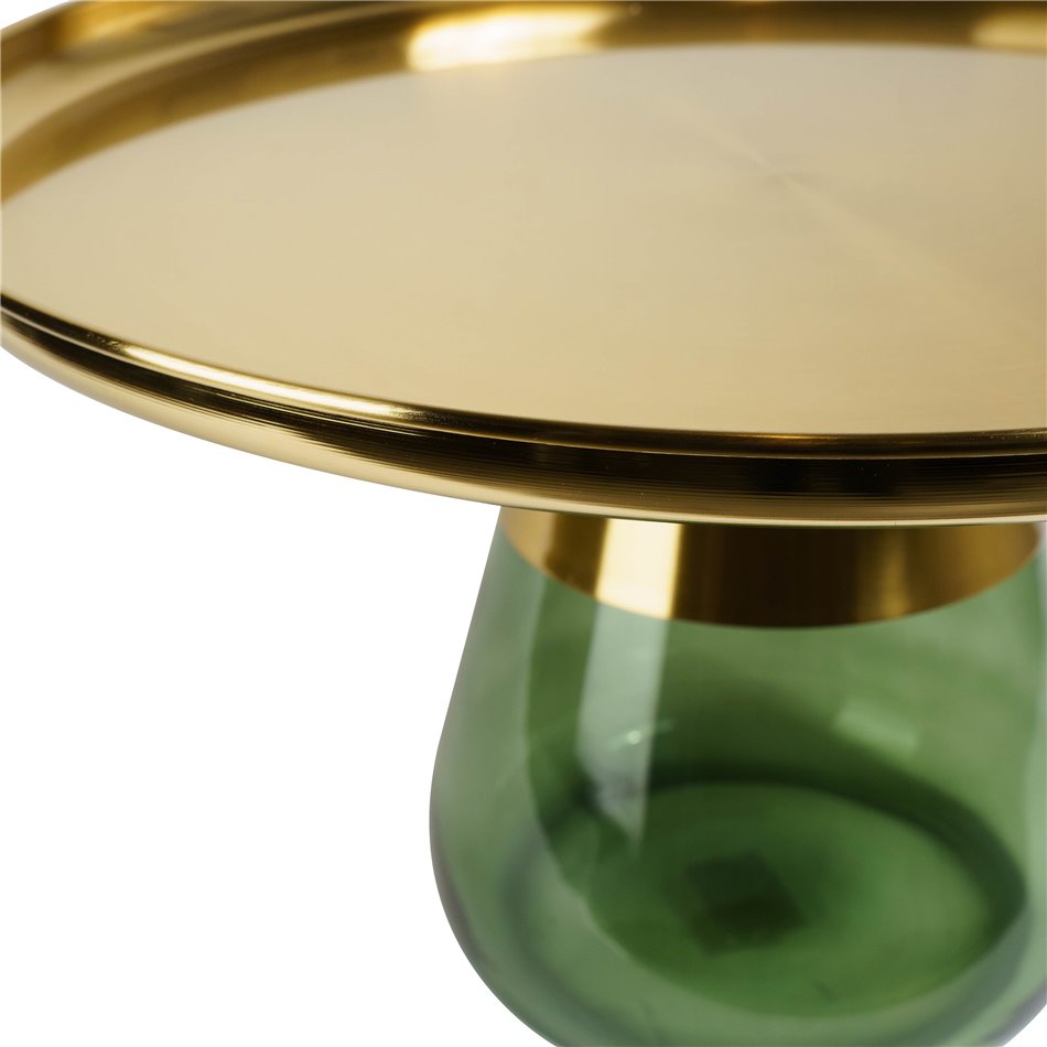 Coffee table Jell, green/golden color, metal/glass, D55cm H50cm