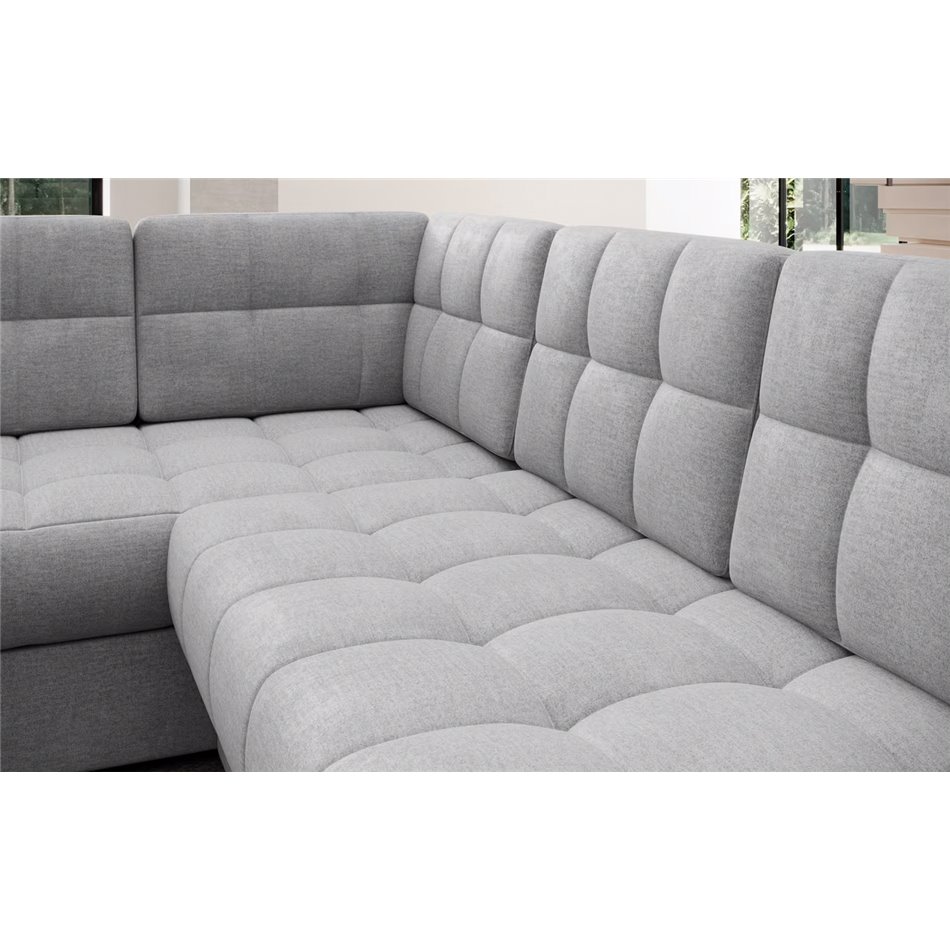 U-shaped sofa Elewett R, sleeping function, Monolith 84, velvet, grey, H82x299x198cm
