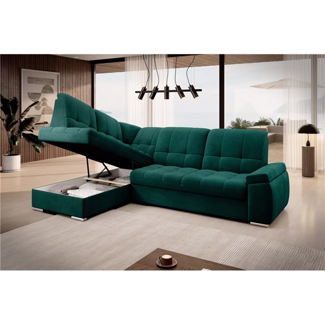 Угловой диван Elsado L, раздвижной, Nube 35, бархат, темно-зелёный, H95x272x192cm