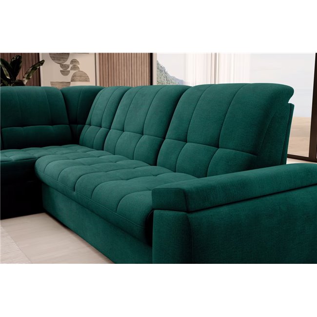 Угловой диван Elsado L, раздвижной, Nube 35, бархат, темно-зелёный, H95x272x192cm