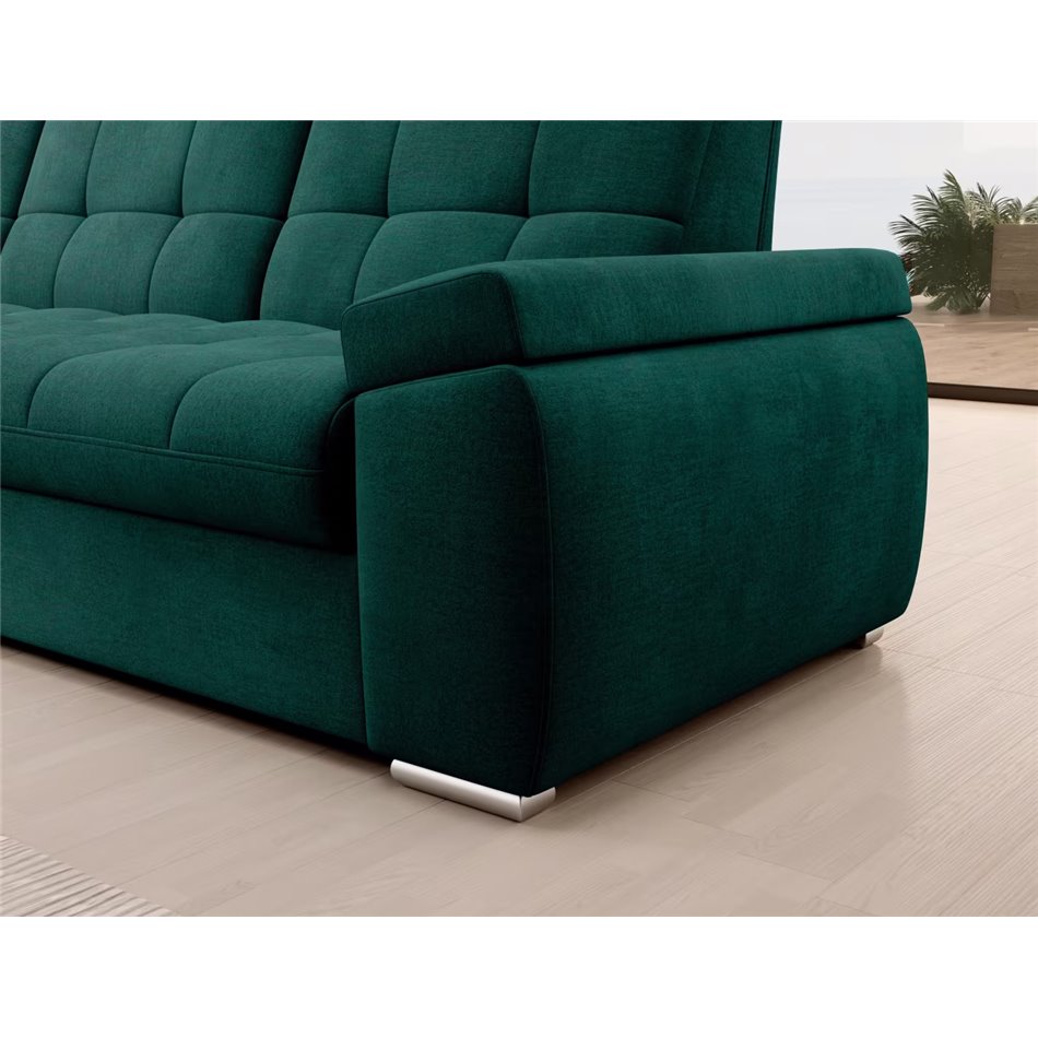 Угловой диван Elsado L, раздвижной, Nube 35, бархат, темно-зелёный, H95x272x192cm