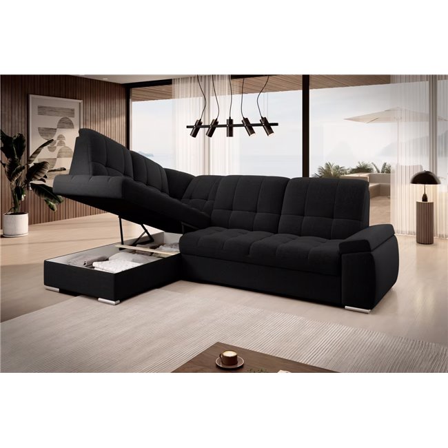 Угловой диван Elsado L, раздвижной, Flores 10, черный, H95x272x192cm