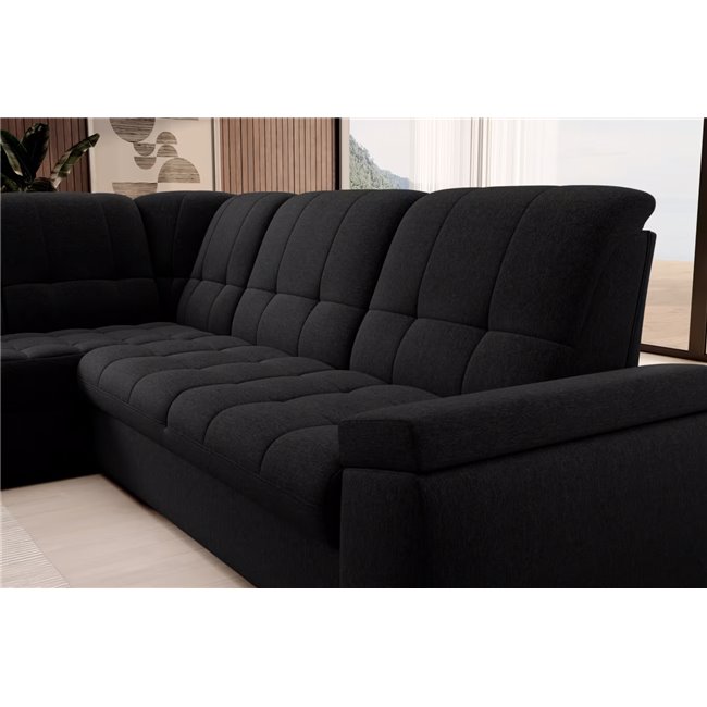 Угловой диван Elsado L, раздвижной, Flores 10, черный, H95x272x192cm