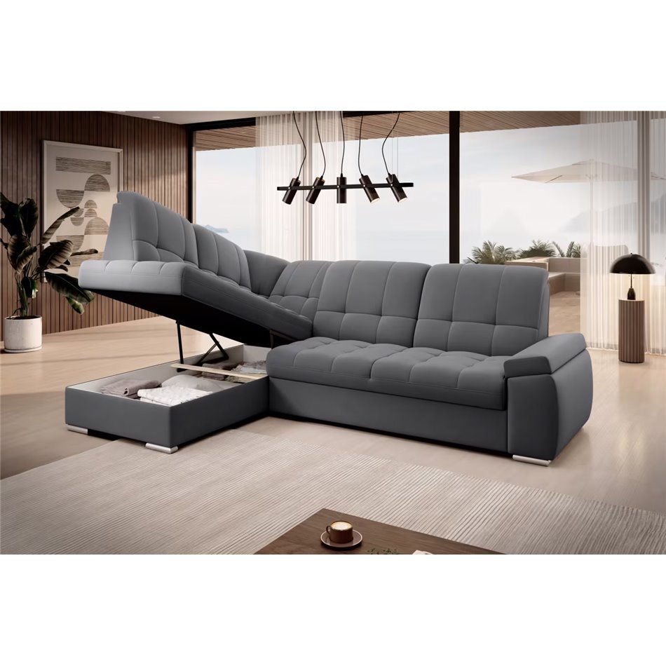 Угловой диван Elsado L, раздвижной, Sola 06, темно-серый, H95x272x192cm