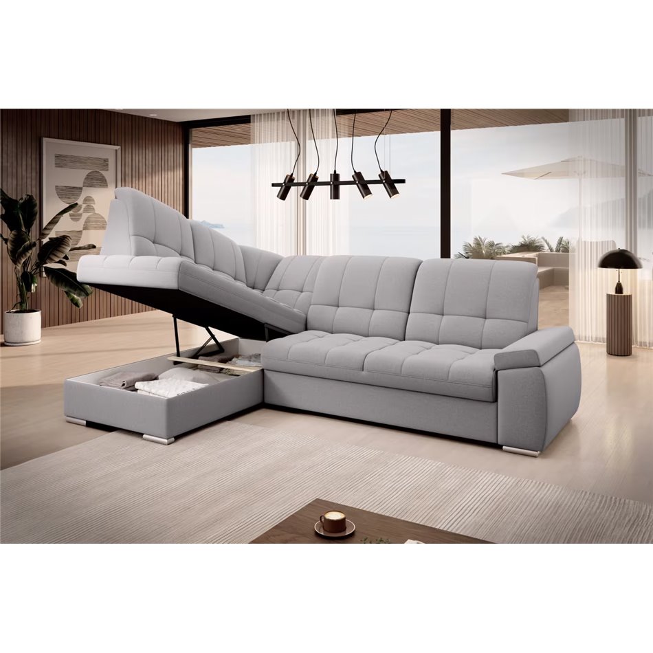 Угловой диван Elsado L, раздвижной, Gojo 04, серый, H95x272x192cm